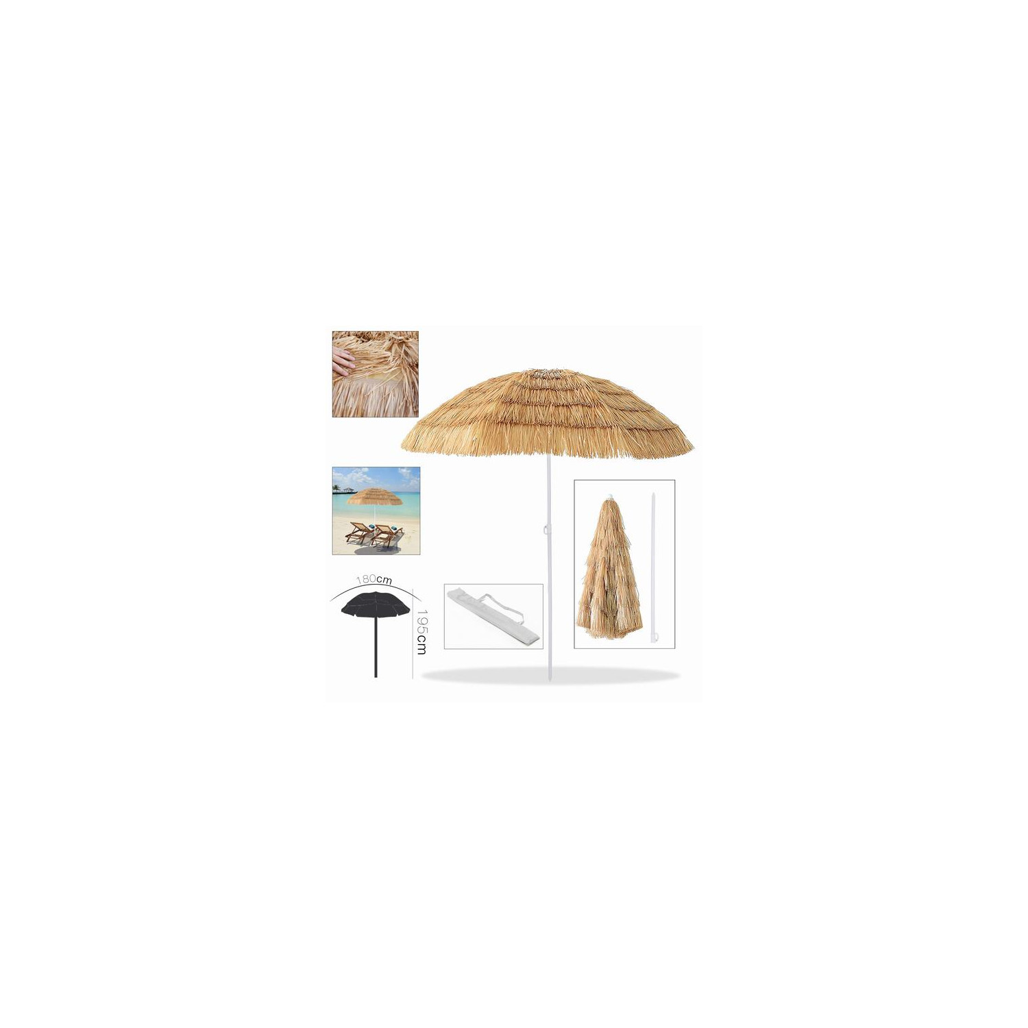 PARASOL DE PLAGE COCO UV Diam 180 x192cm